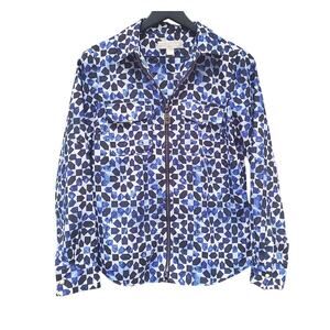 MICHAEL Michael Kors Blue White Abstract Print Full Zip Light Jacket Collared S